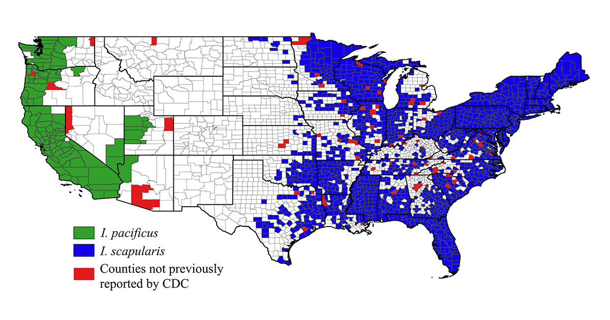 map of tick distribution in US