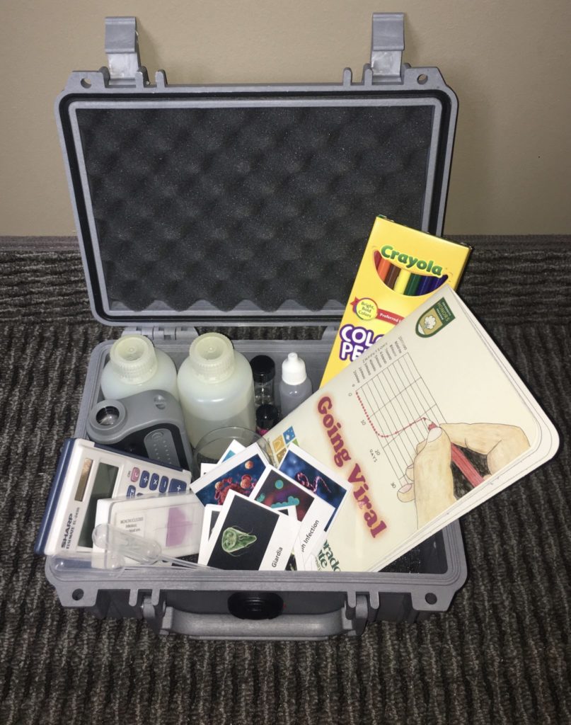 A kit including a booklet, crayons and other hands-on activities.
