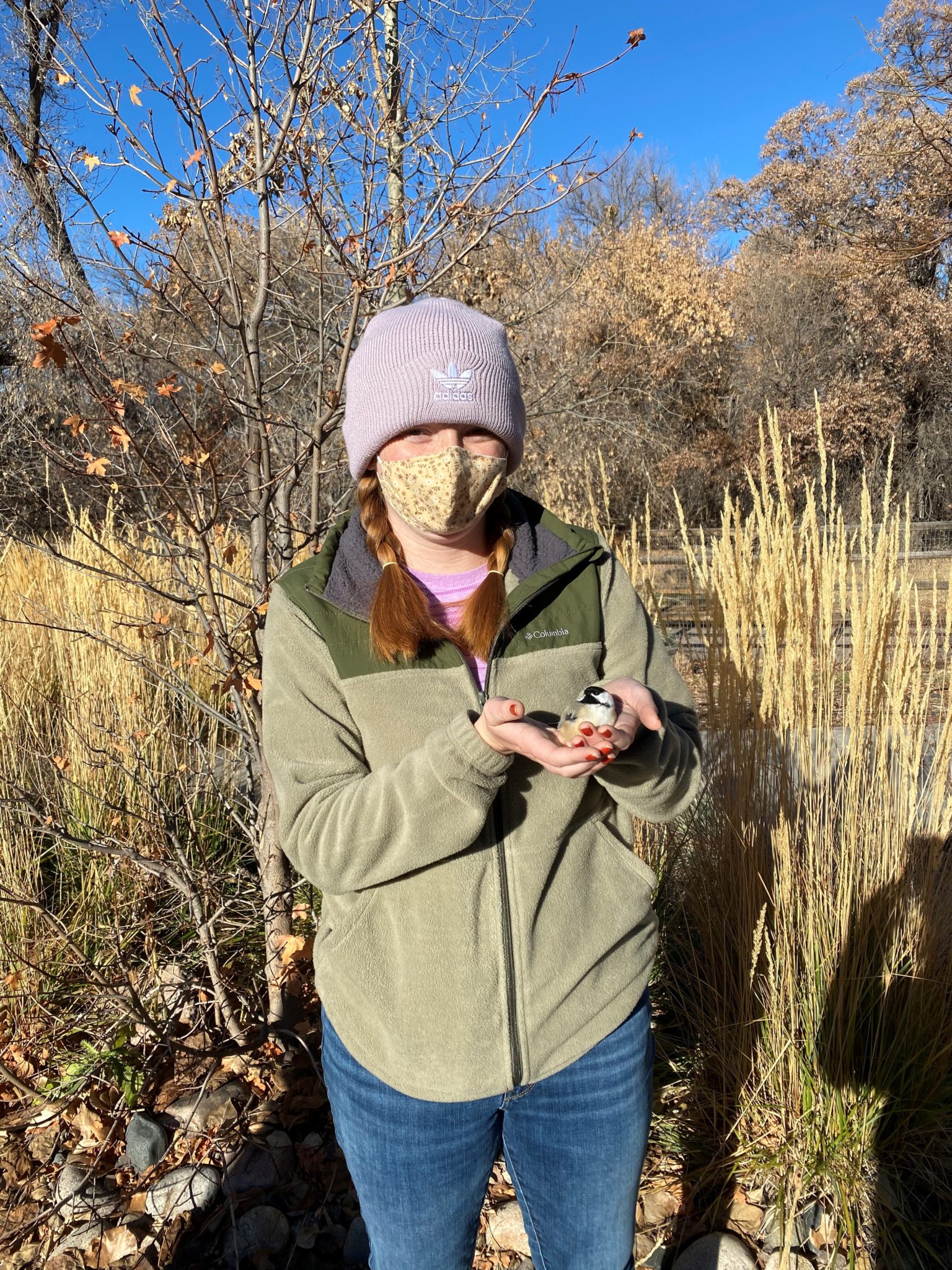 Mason holding a bird as part of her undergraduate research.
