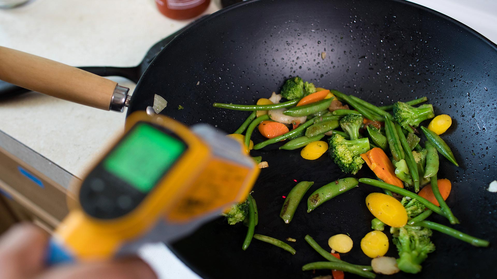 stir fry and thermometer