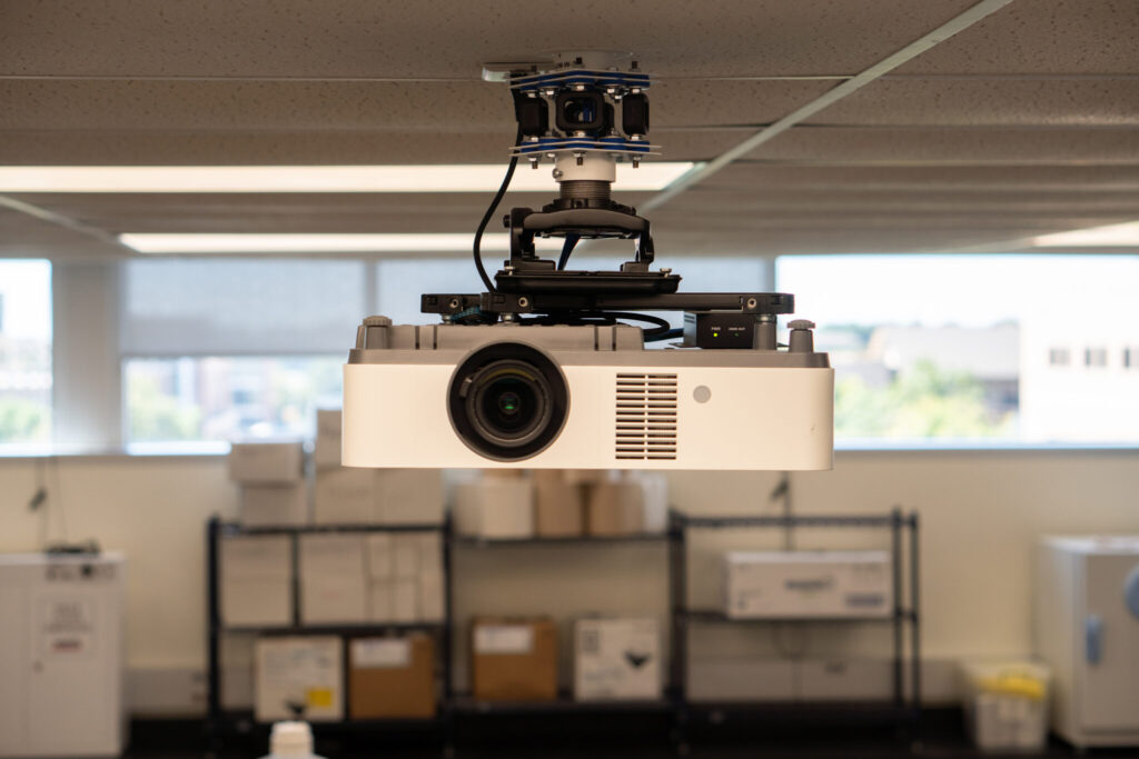 Close-up of new projector in new labs